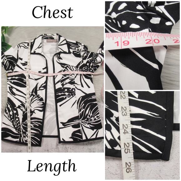 CHICO’S Leaf Print Open Front Lightweight Jacket White/Black Women's Size Medium - Picture 9 of 11